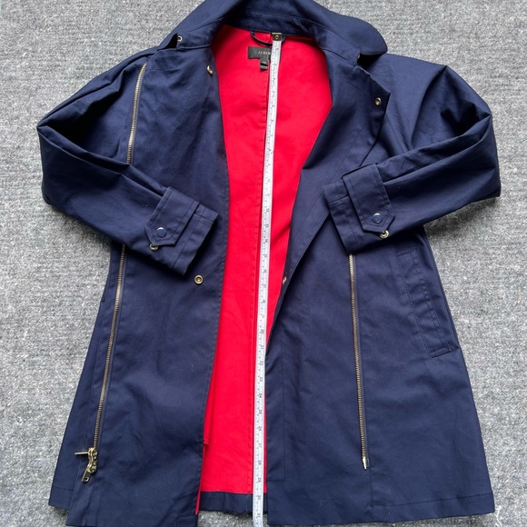 J Crew Belvedere Rain Coat Swing Trench Jacket Navy & Red Hooded - Picture 11 of 16